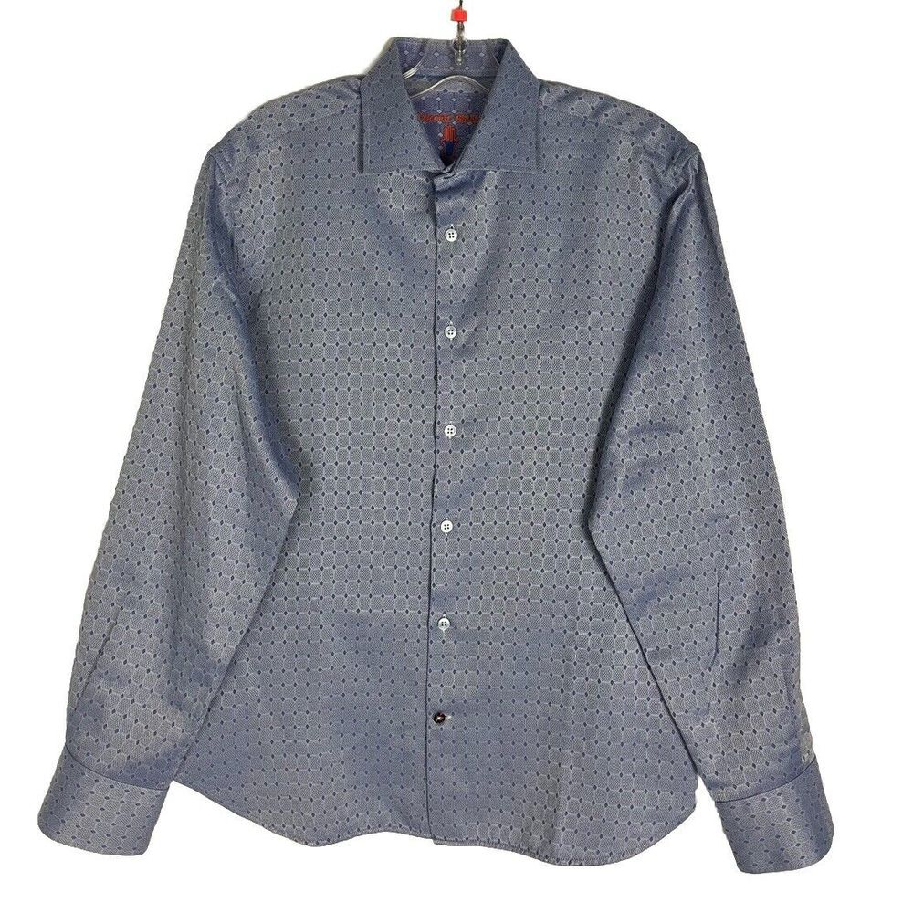 Luchiano Visconti Black Long Sleeve‎ Shirt Men's Size M Blue Geometric Shirt
